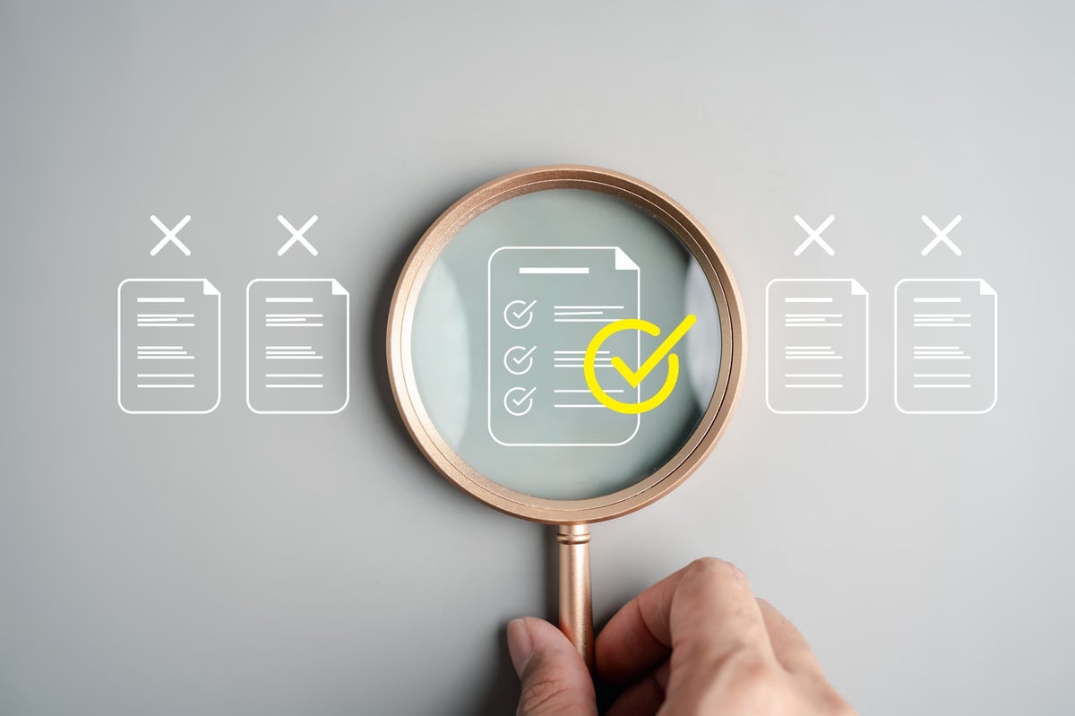Audit system for document verification and compliance, showing checklist review and data validation